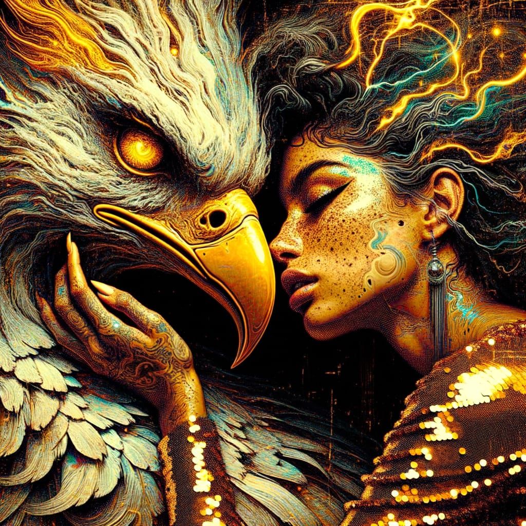 Latina Woman and Phoenix in Gritty Fantasy Style
