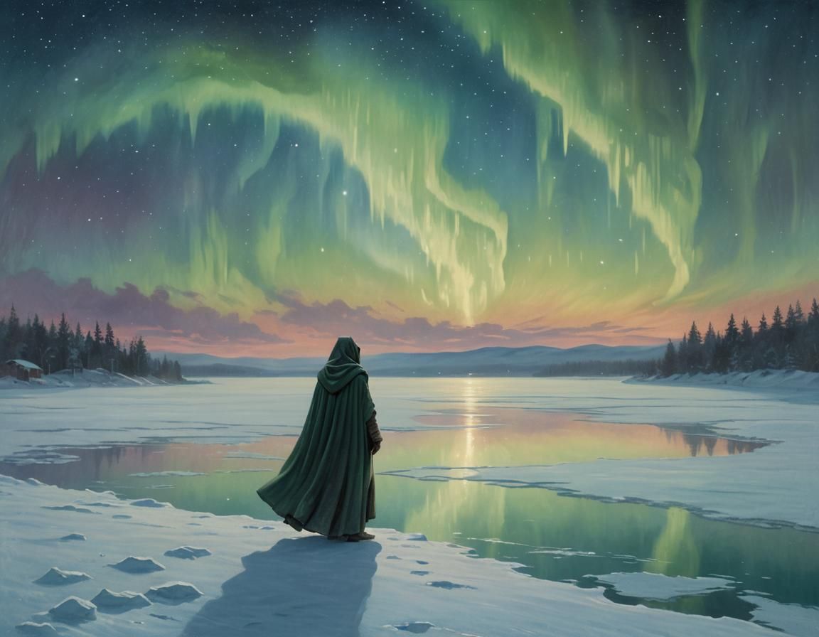Aurora Borealis Landscape in Neoclassical Style