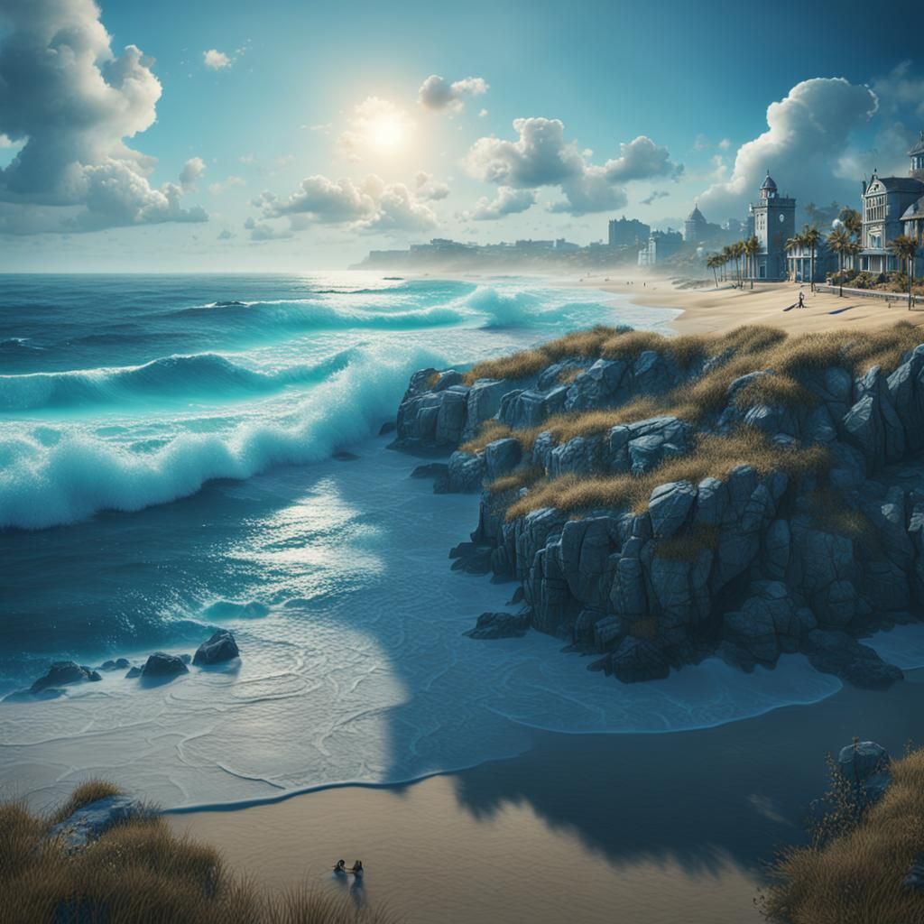 Blue Atlantic Beach: Detailed Matte Painting