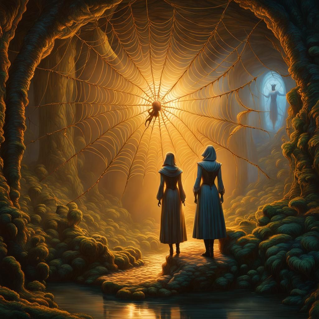 Mythical Spider Weaving Web to Catch Souls