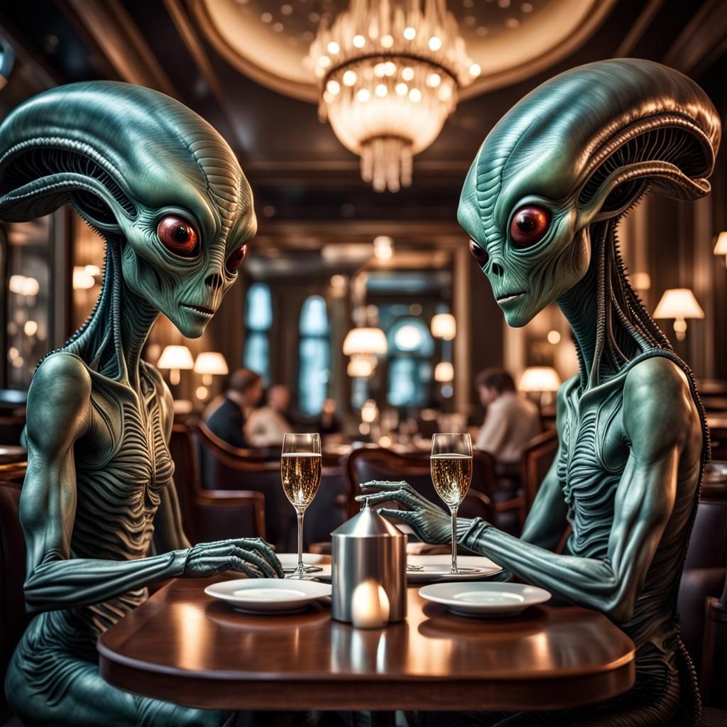 Aliens on a Date Night in Hyperrealism