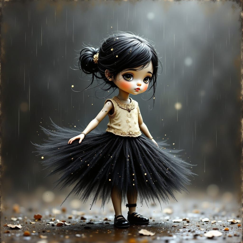 Sad Porcelain Doll Dancing in the Rain