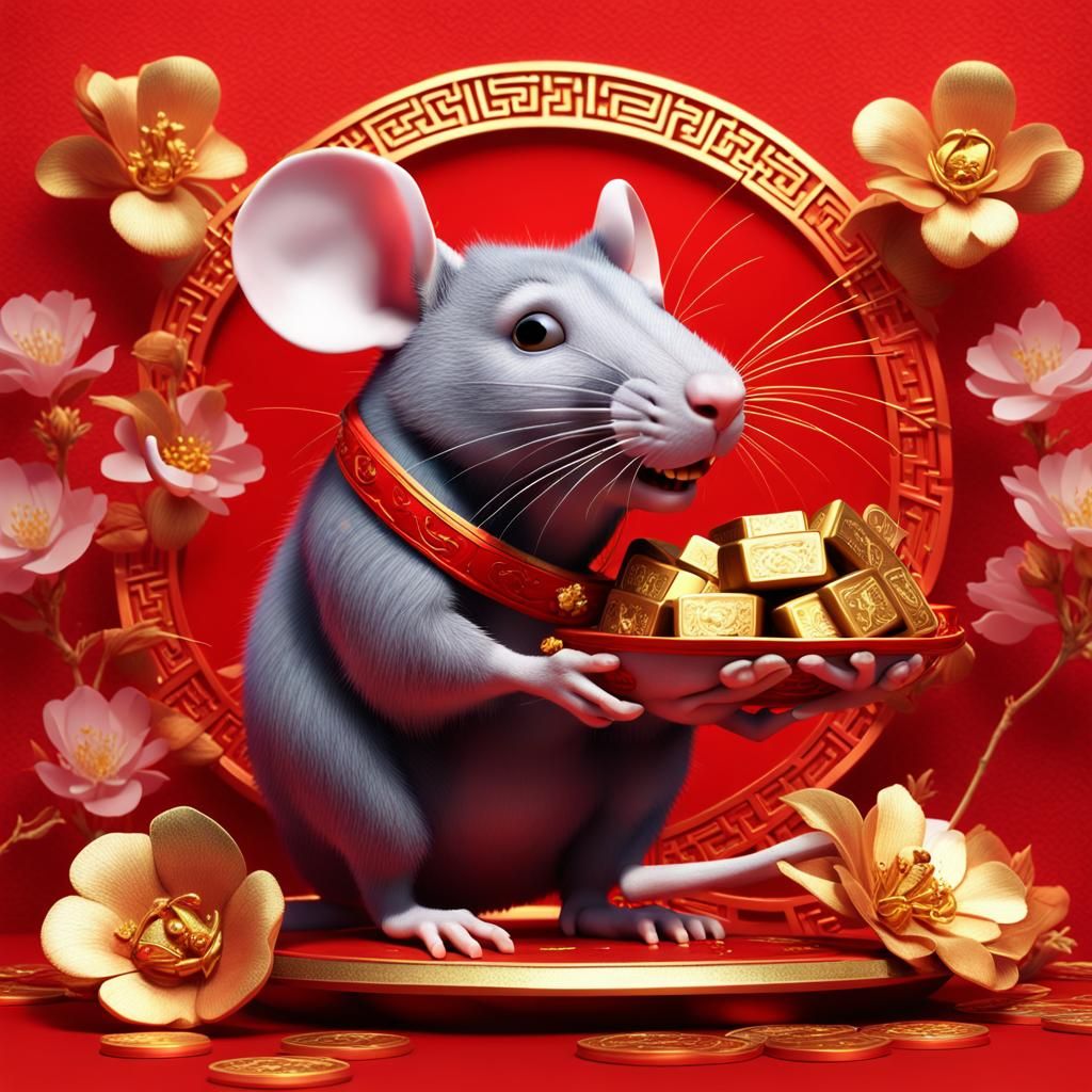 Festive Rat with Flowers in 3D Digital Art