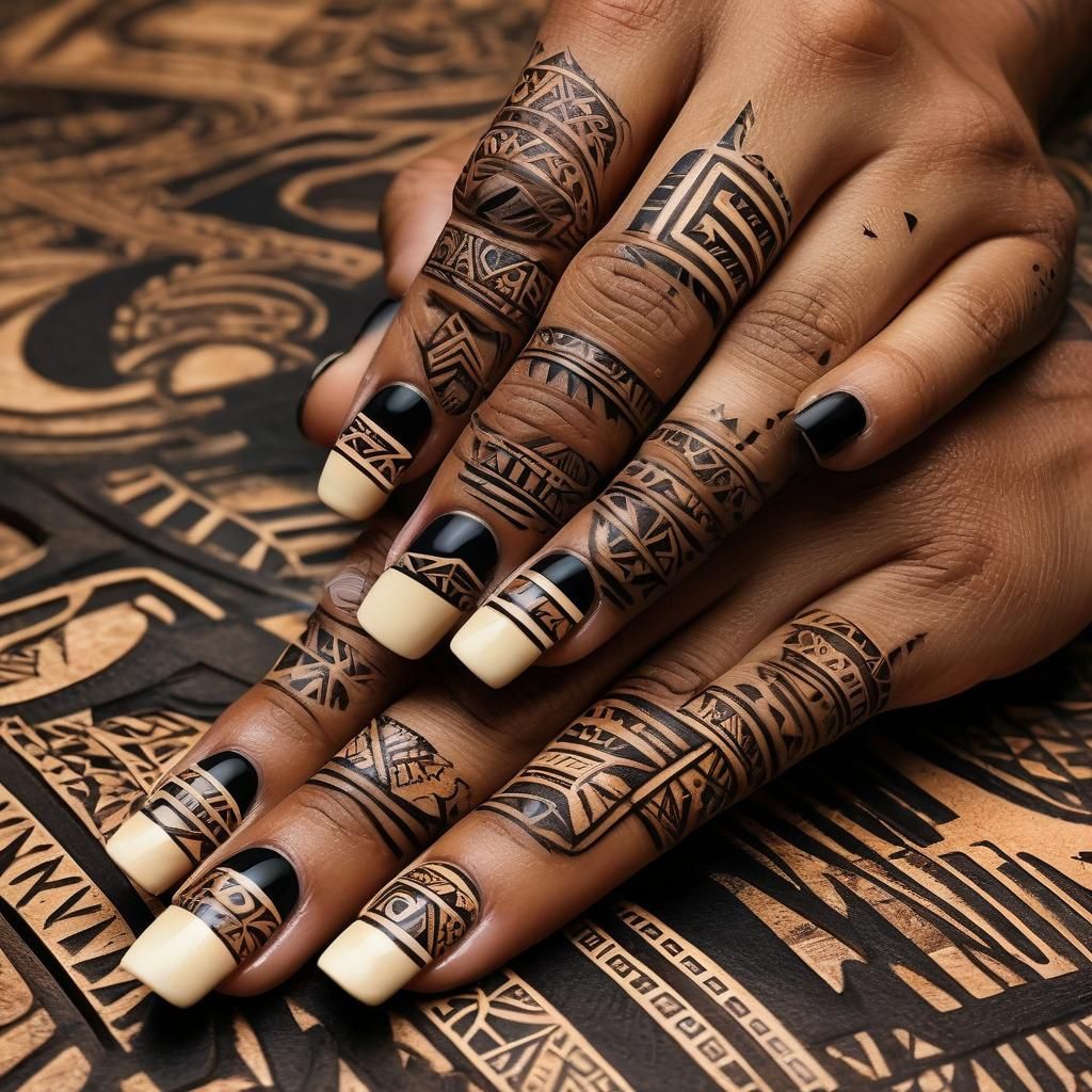 Samoan Tattoo Nail Art on Brown Skin