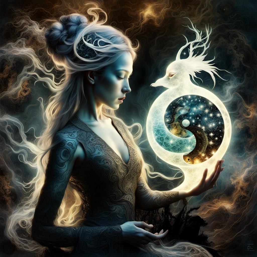 Fantasy Woman with Firebird of Life