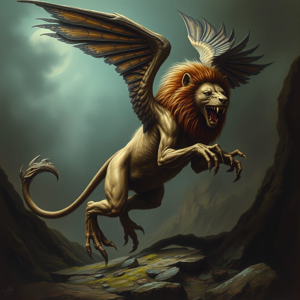 Mythical Creature in Dark, Mysterious Landscape