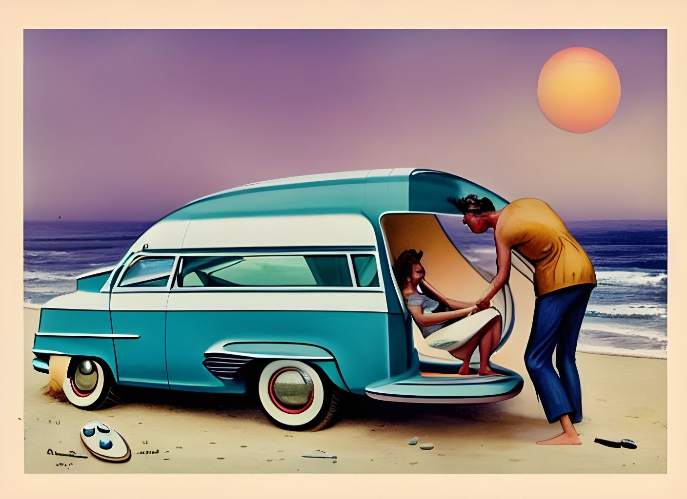 Retro Sci-Fi RV on California Beach