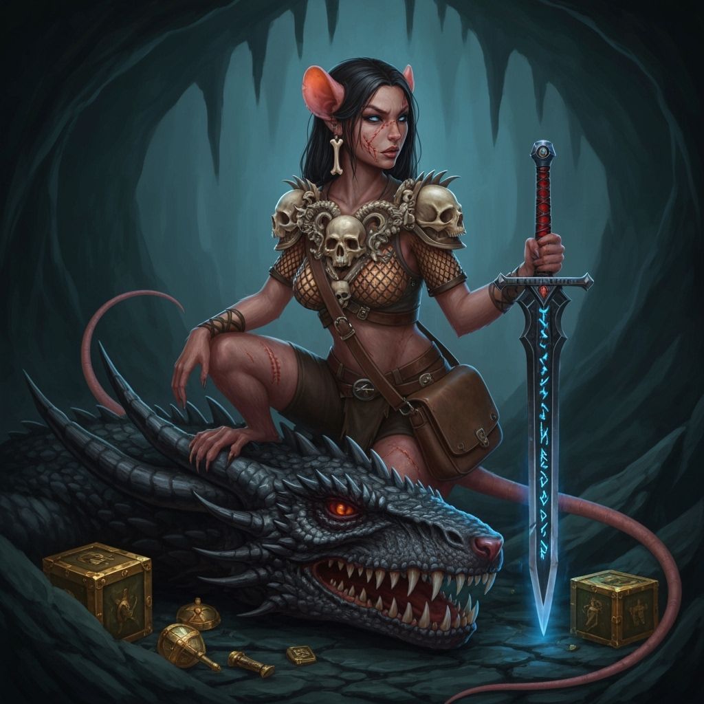 Wererat Thief on Dragon's Head in Medieval Style