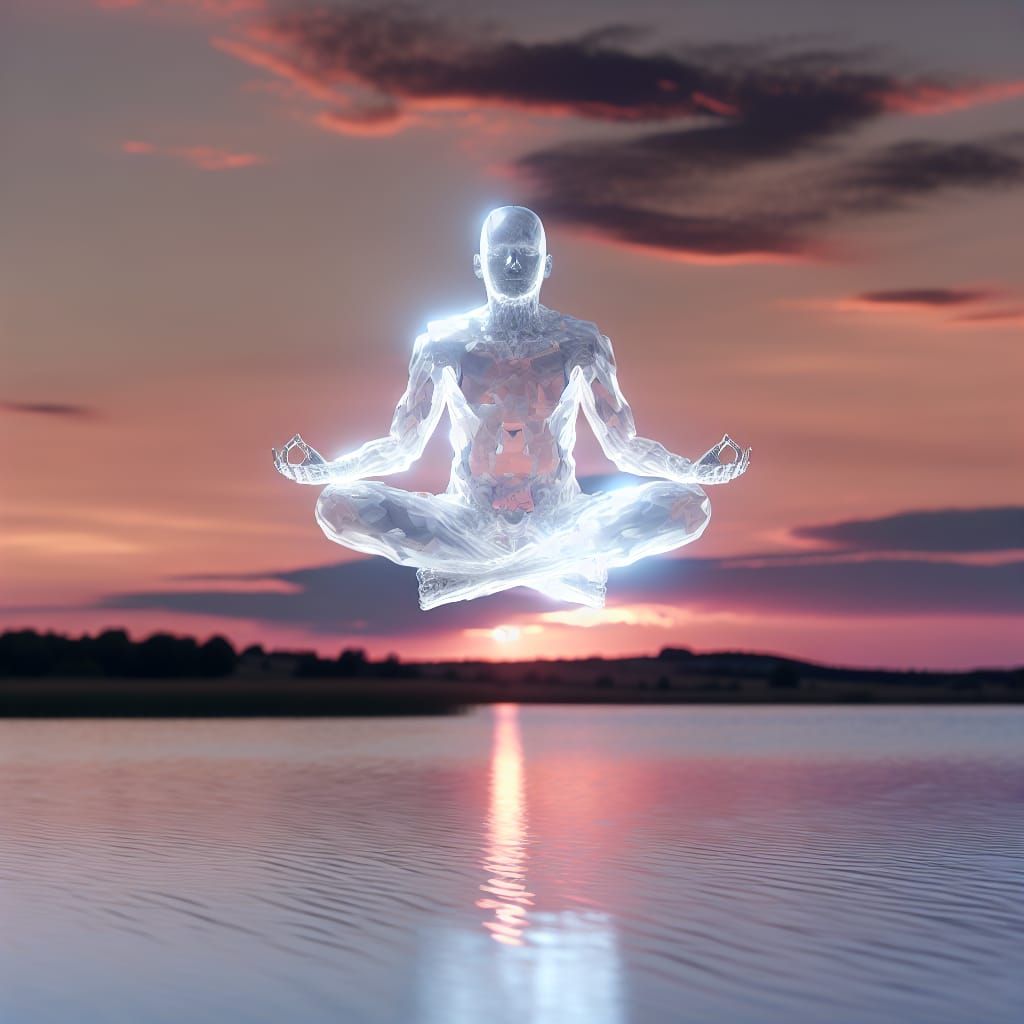 Ethereal Being of Light Meditating at Sunset