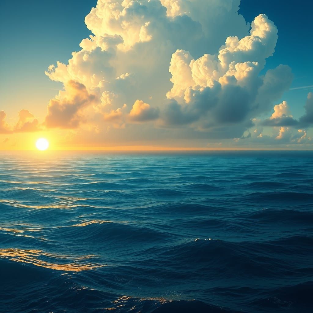 Epic Ocean Sunset in Cyberpunk Style