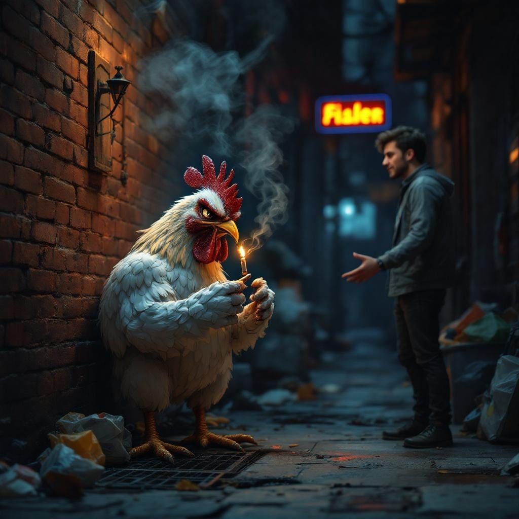 Irritated Chicken Smoker in Noir Alley