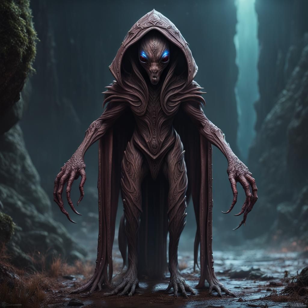 Hooded Alien Creature in Detailed Matte Painting