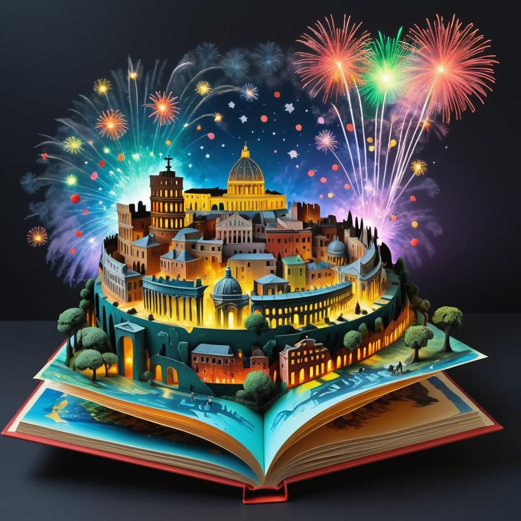 Rome at Night, Holographic Pop-Up Book in LED Lights