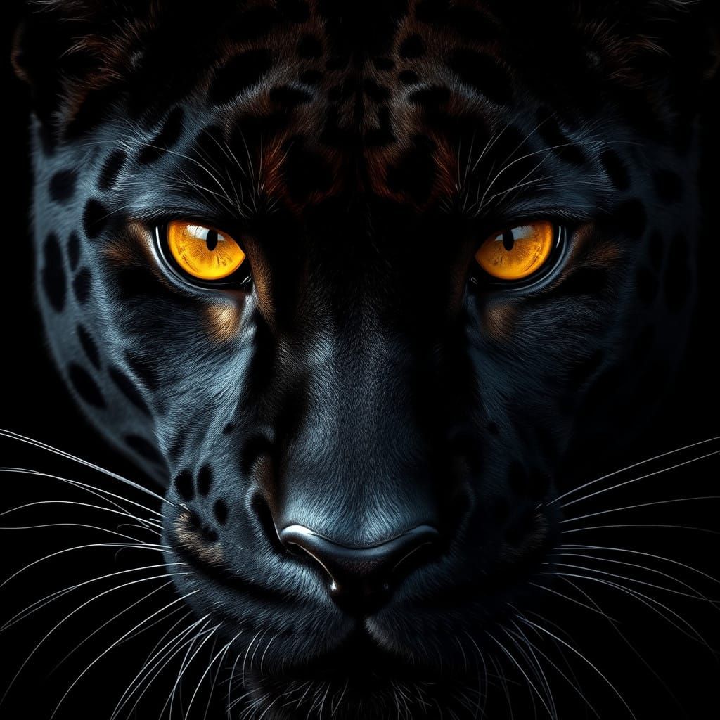 Hyper-Realistic Black Jaguar Panther Portrait in Golden Ligh...