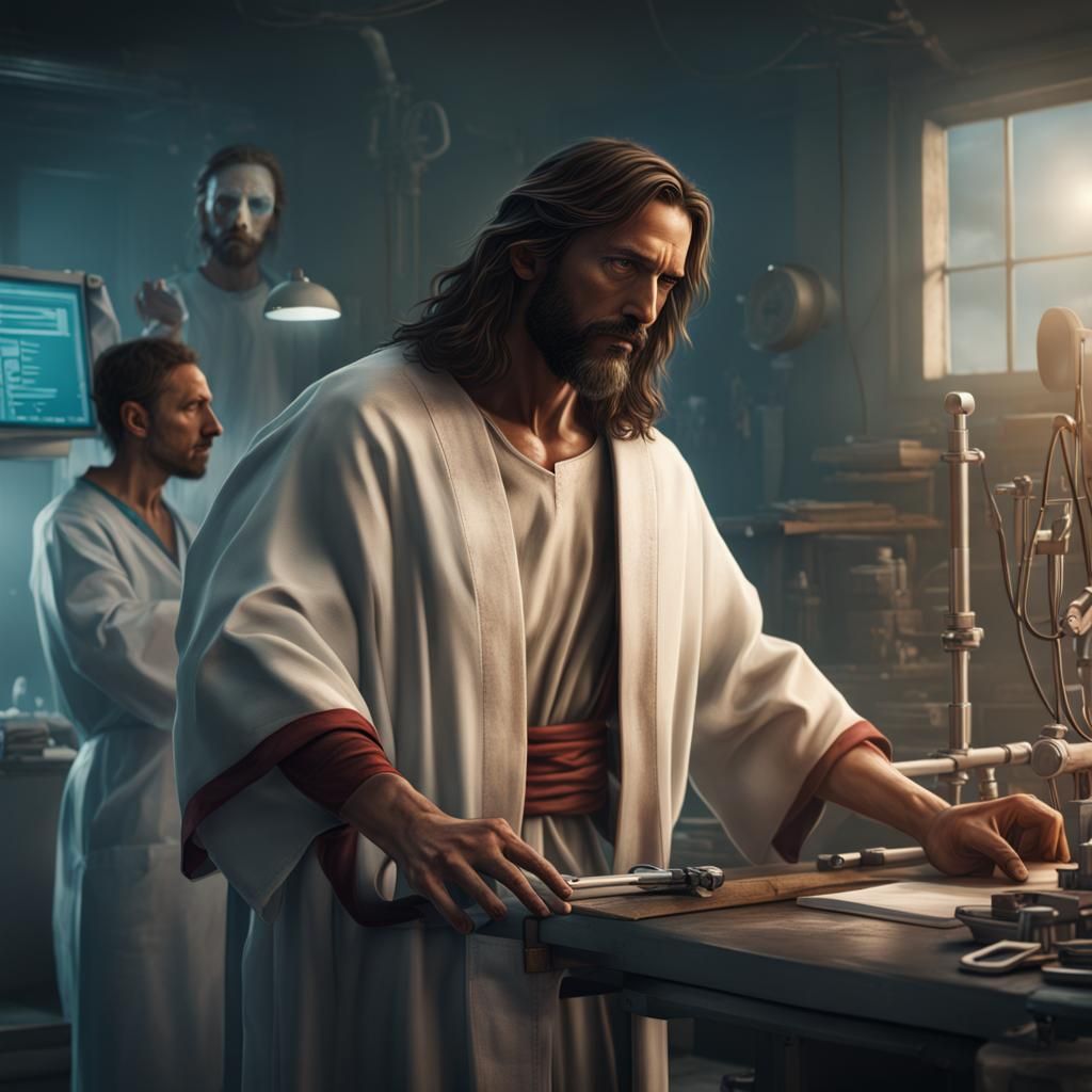 Jesus Oversees Surgeon: Detailed Matte Painting
