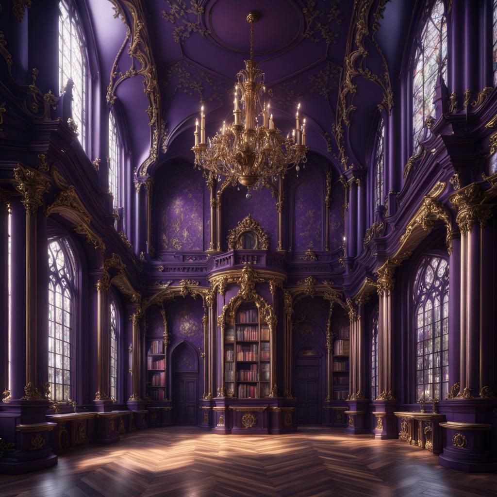 Dark Rococo Gothic Royal Library in Detailed Matte Painting