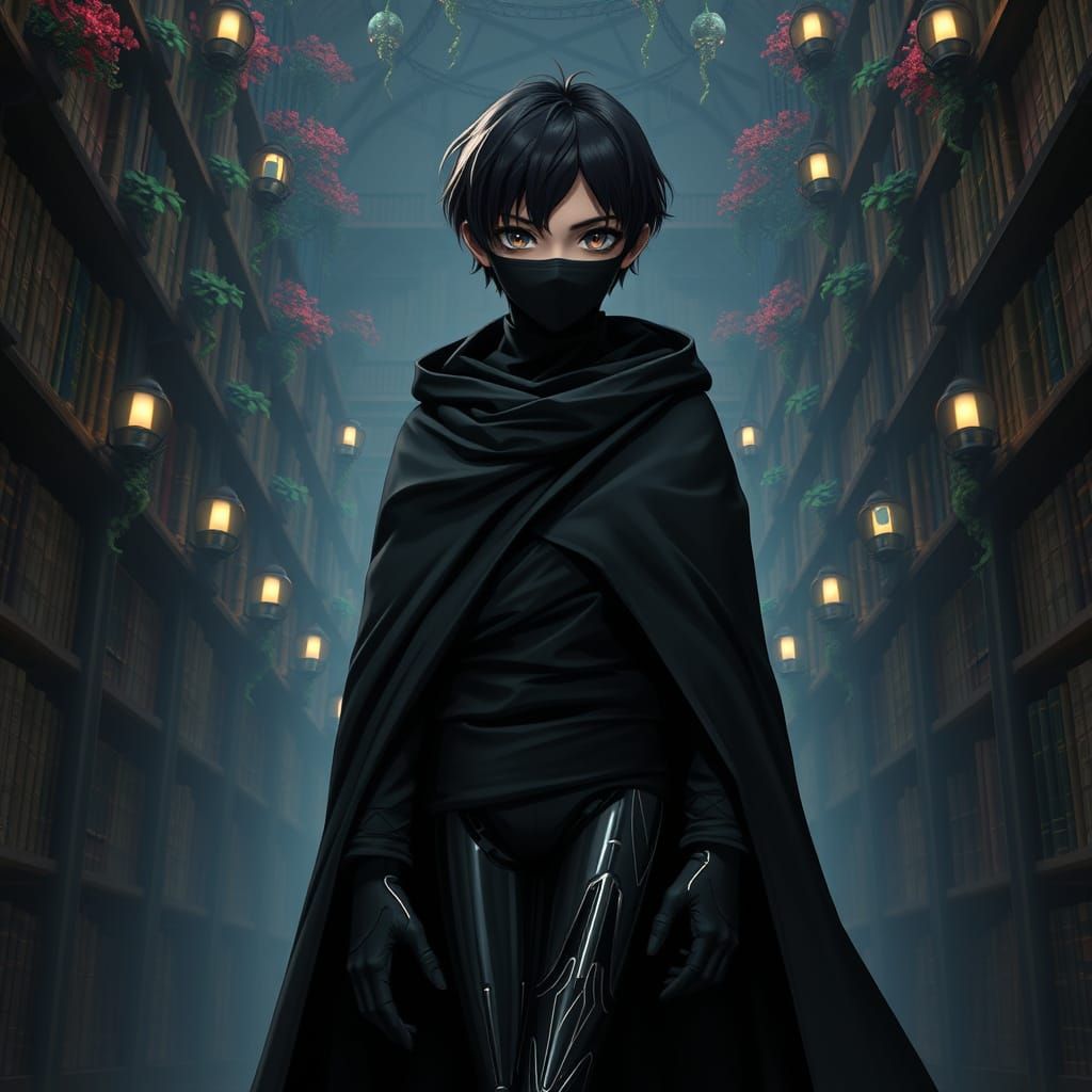 Stoic Boy Emerges from Shadows in Mysterious Library