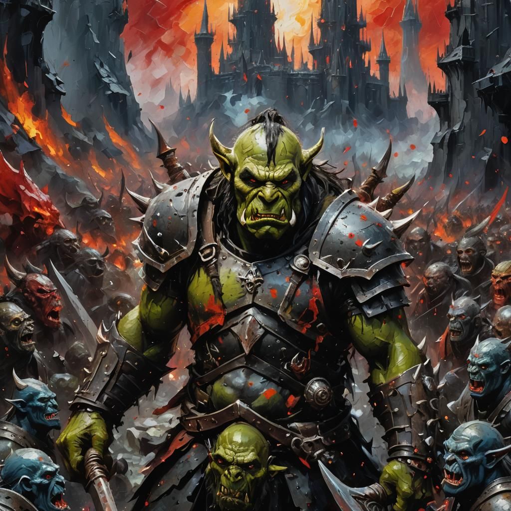 Orc Warrior in Impasto Style with Tower