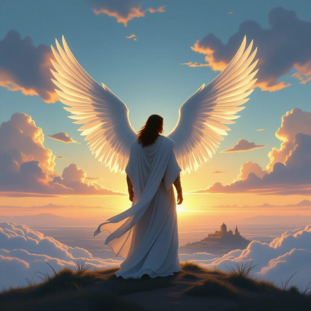 Archangel Michael Overlooking Celestial Landscape