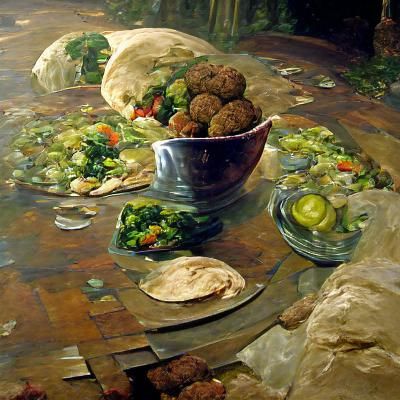 Falafel Feast: An Oil Painting Dinner Table