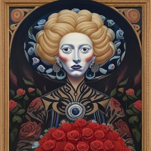 Surrealist Portrait of a Blonde Woman as Oil Painting