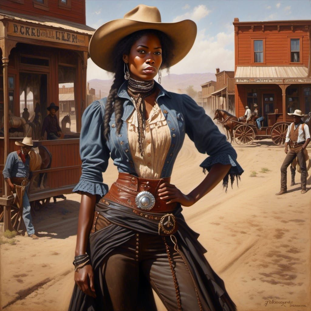 Fierce Woman Stands Defiant in Old West Town