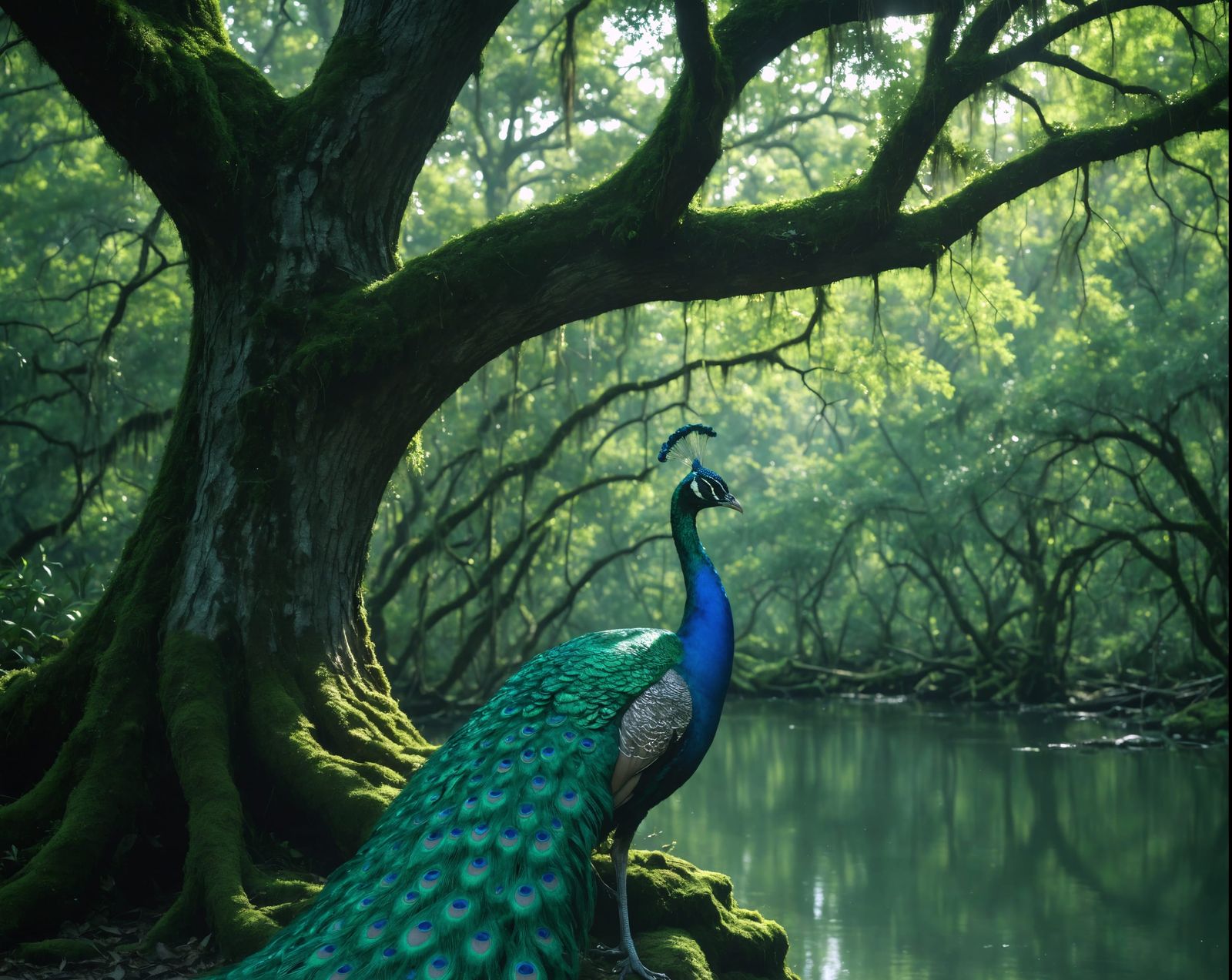 Emerald Peacock in Luminous Florida Oasis