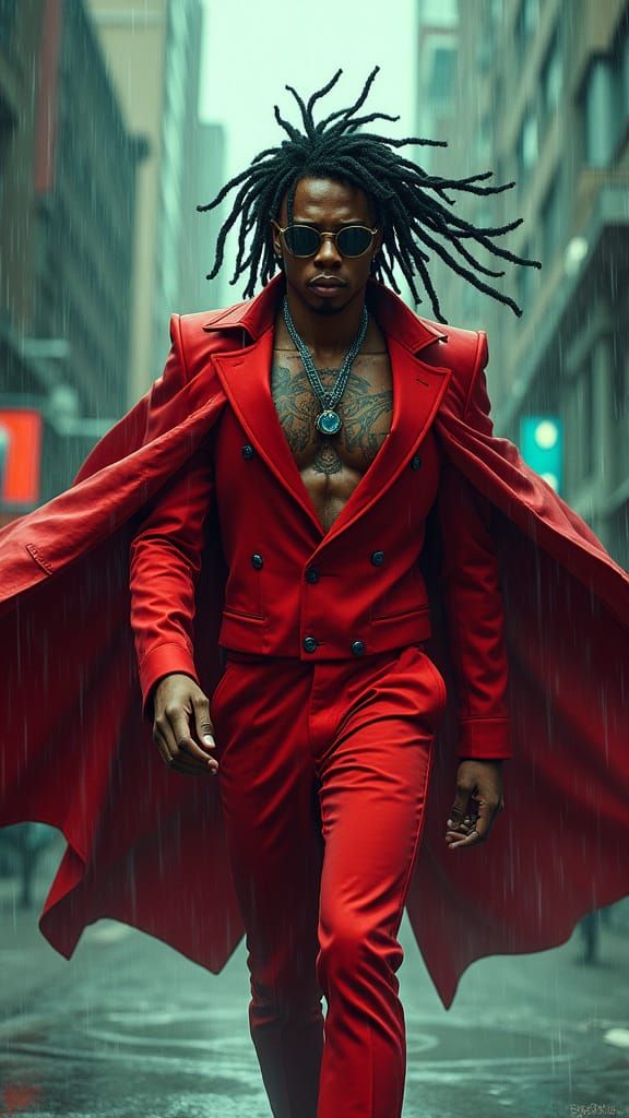 Anime Fashion Icon in Crimson Suit