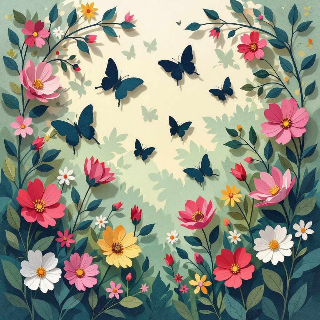 Magical Paper Garden with Butterfly Silhouettes
