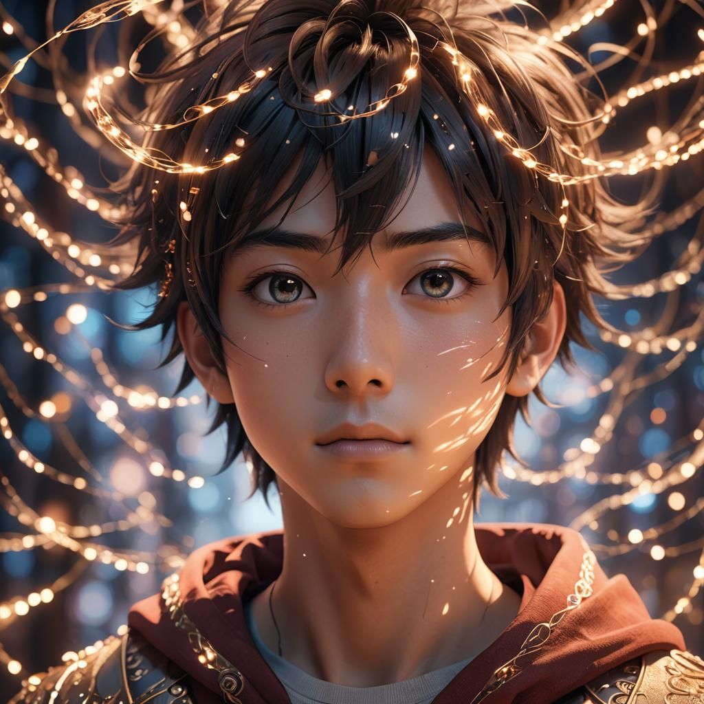 Glowing Anime Boy Portrait in 3D
