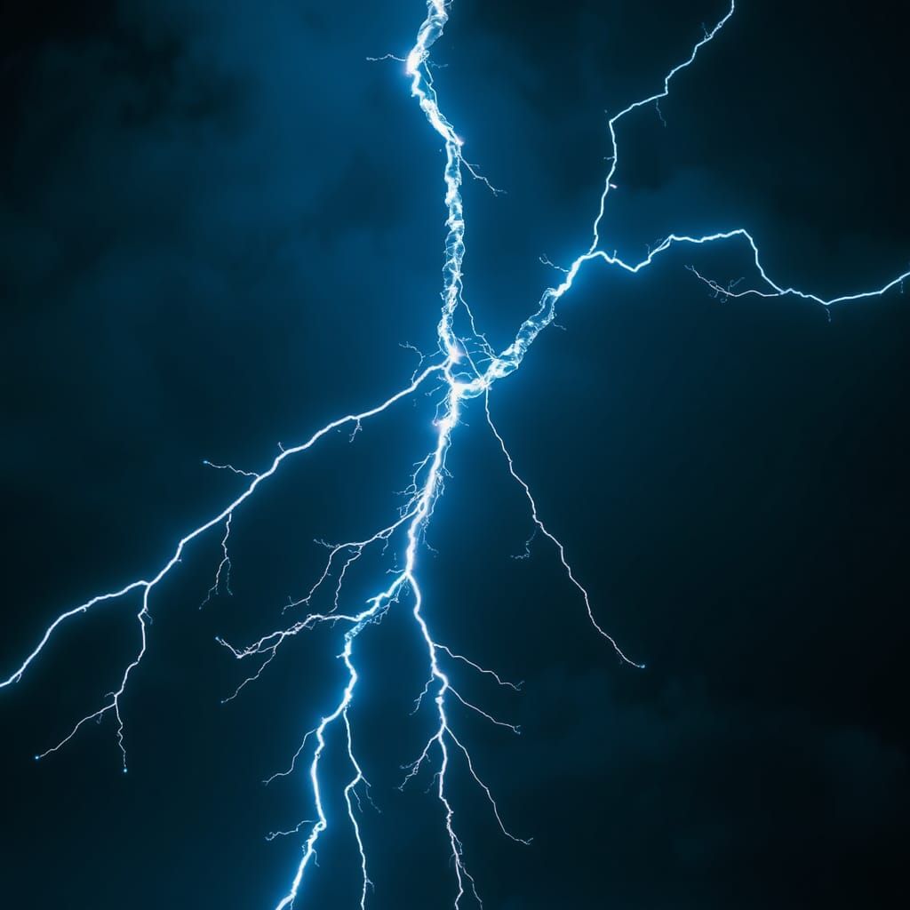 Glass Lightning Strikes Night Sky: Hyperrealistic Splash Art