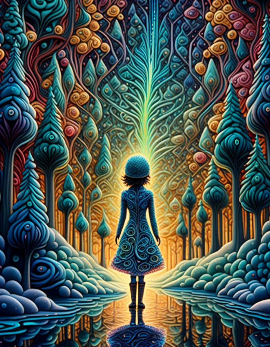 Winter Doll in Bioluminescent Forest, Jannson Inspired