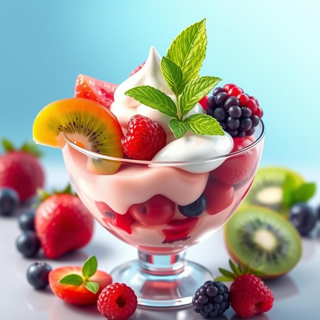 A refreshing fruit medley sundae cocktail with mixed berries...