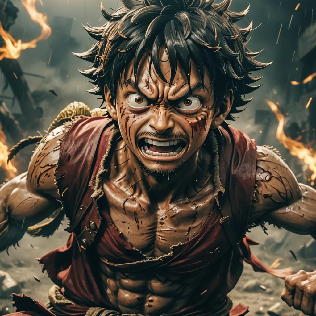 Luffy in Intense Battle: Cinematic Film Still