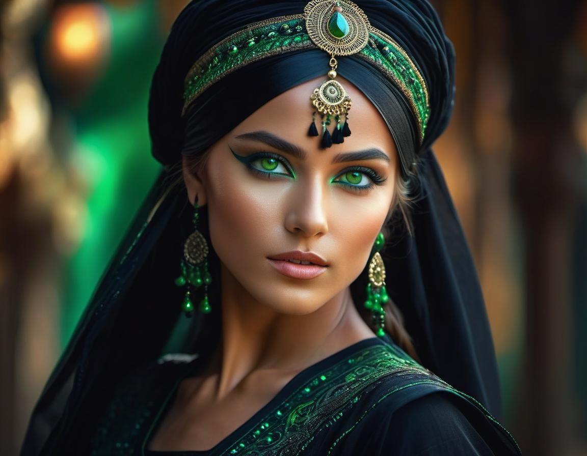 Gypsy queen in black and green outfit