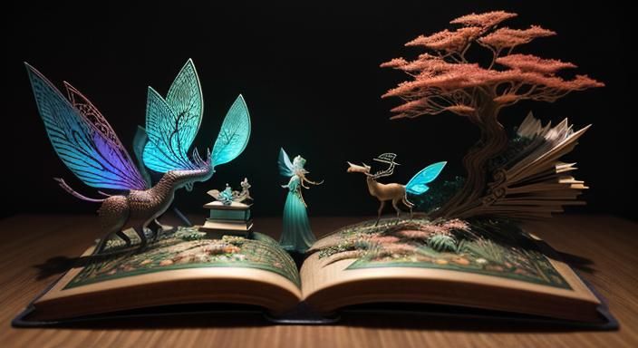 Fairytale Wooden Sculpture Book with Escaping Fairies