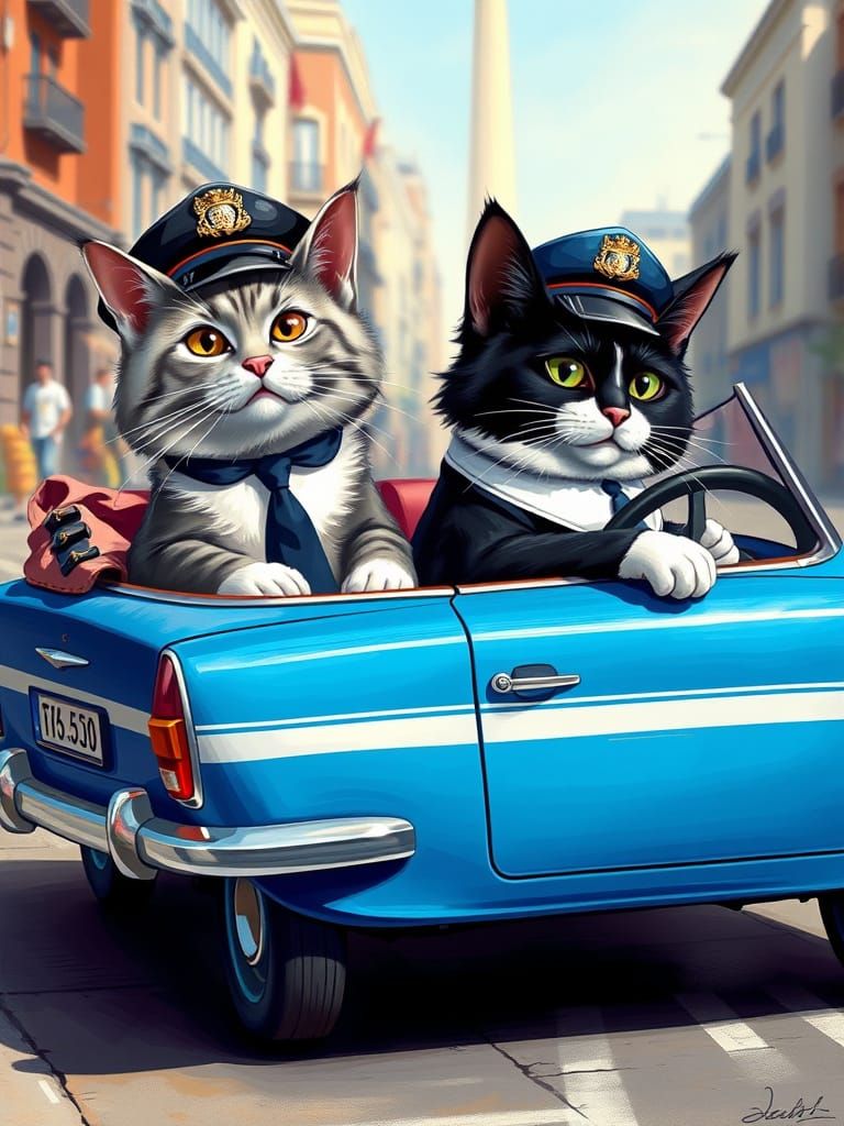 Cats as Police Officers in a Vintage Caricature
