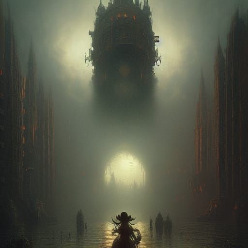 Steampunk Horror Tower in Ethereal Fantasy Style