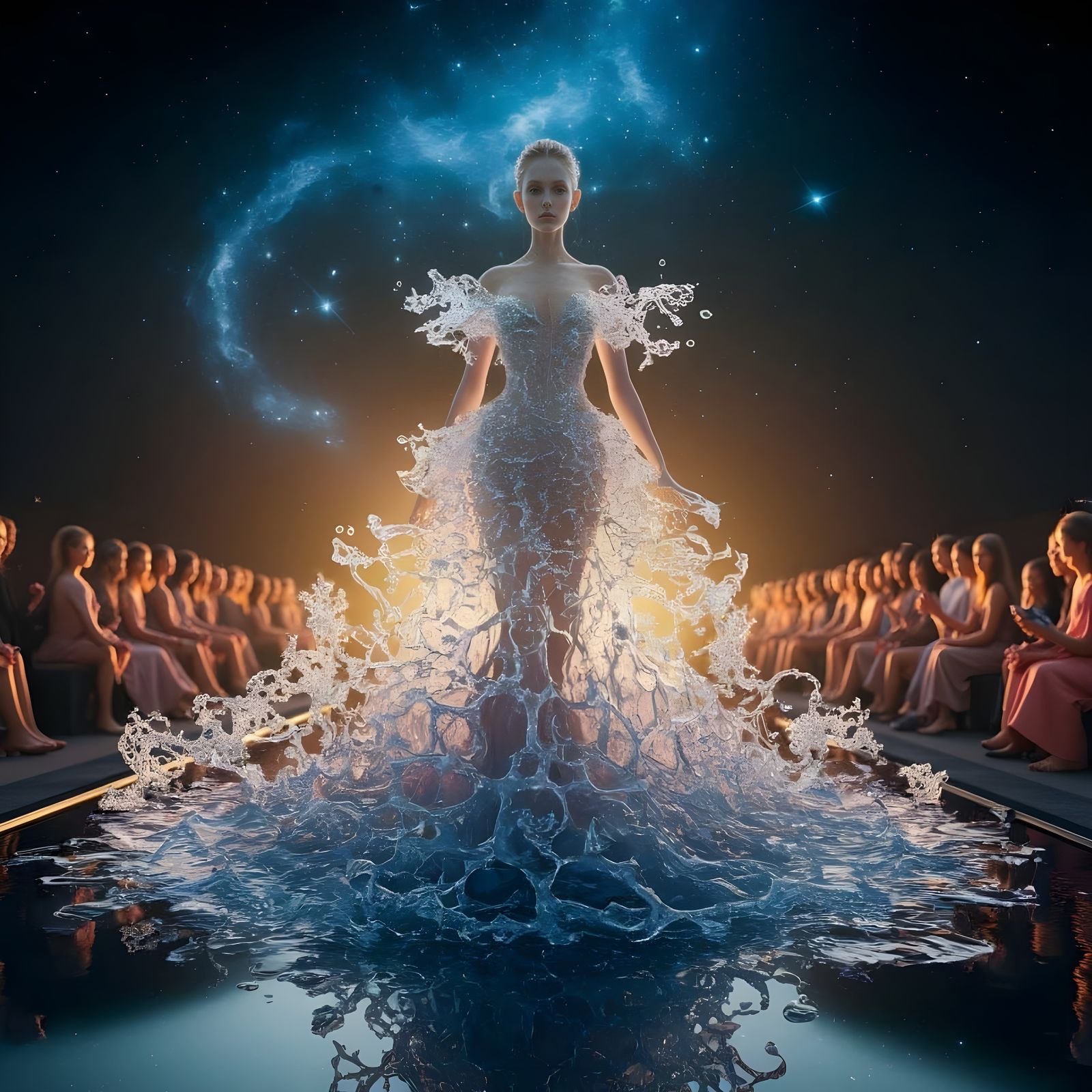 Ethereal Water Gown on Starry Catwalk