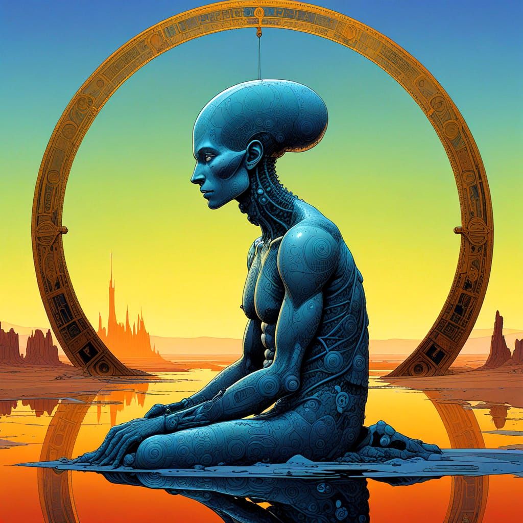 Surreal Figures Explore Timeless Realm in Moebius-Inspired A...