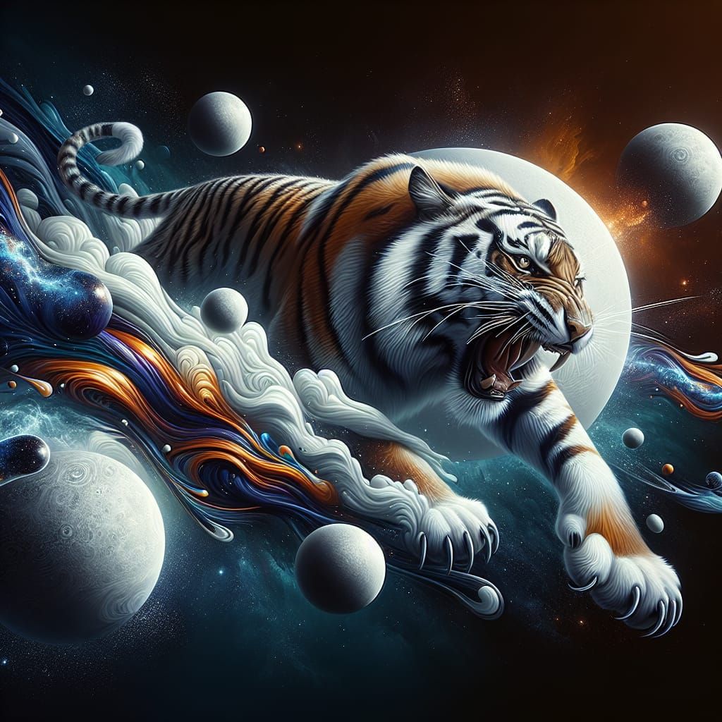 Fierce Tiger on Fantasy Planet in Hyperrealistic Oil Paint