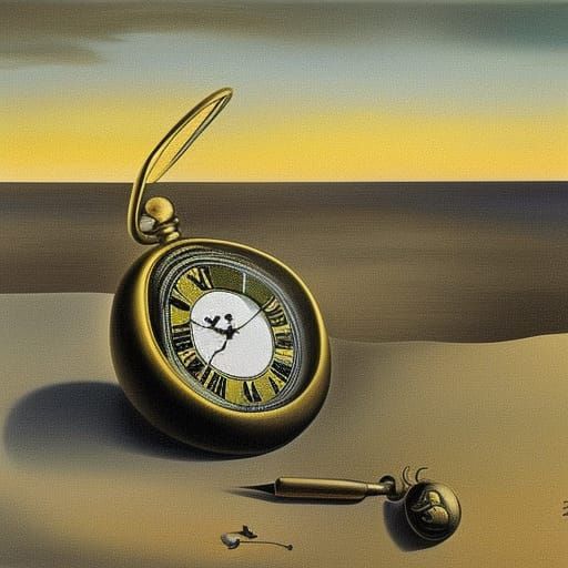 Surrealist Pocket Watch on Beach as Dali Painting