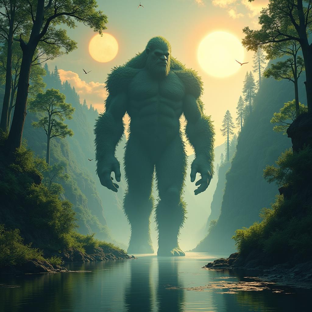 Colossal Forest Giant in Misty Valley