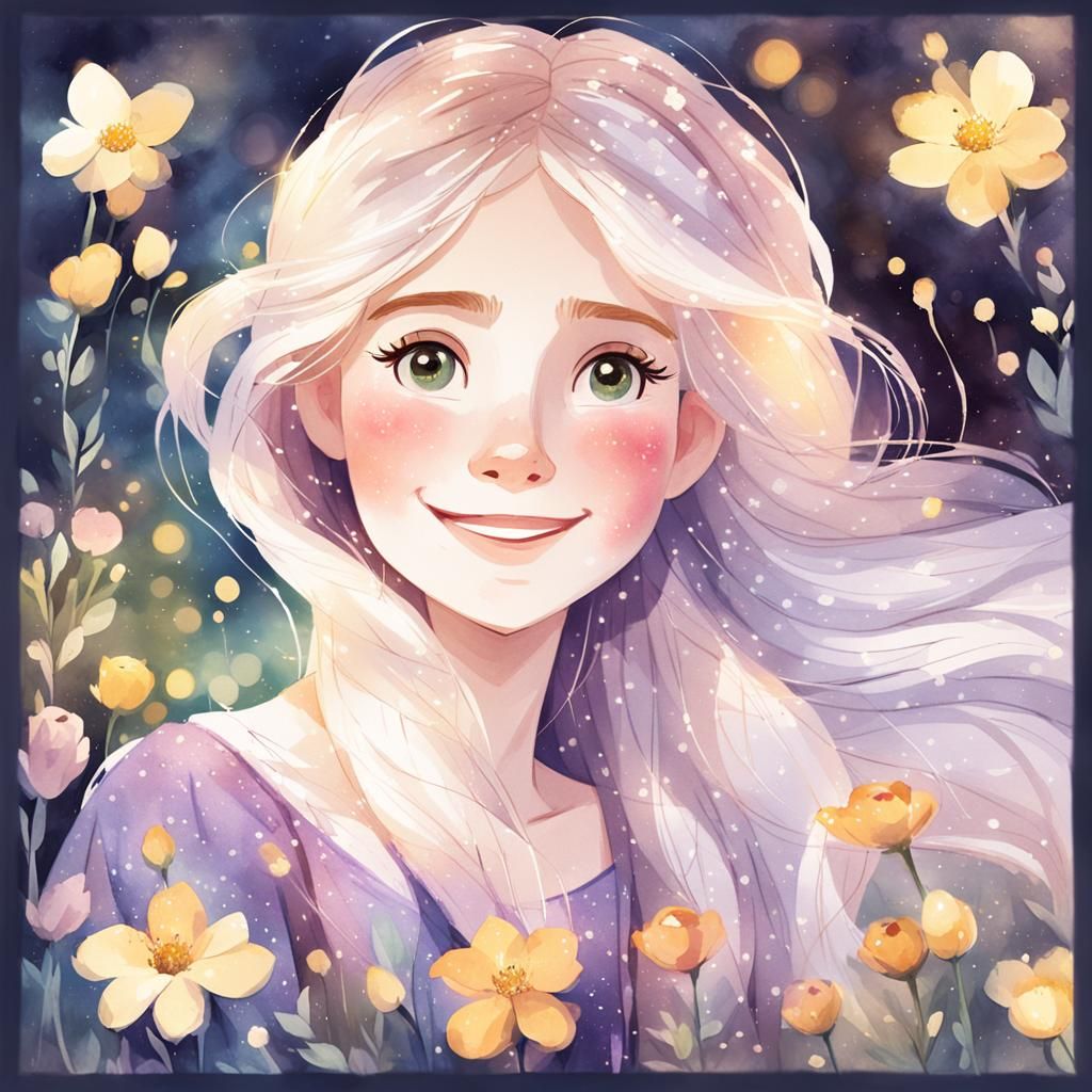 Rapunzel in Blooming Garden: Watercolor Concept Art