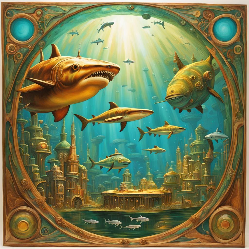 Steampunk Submarine Visits Art Nouveau Underwater City