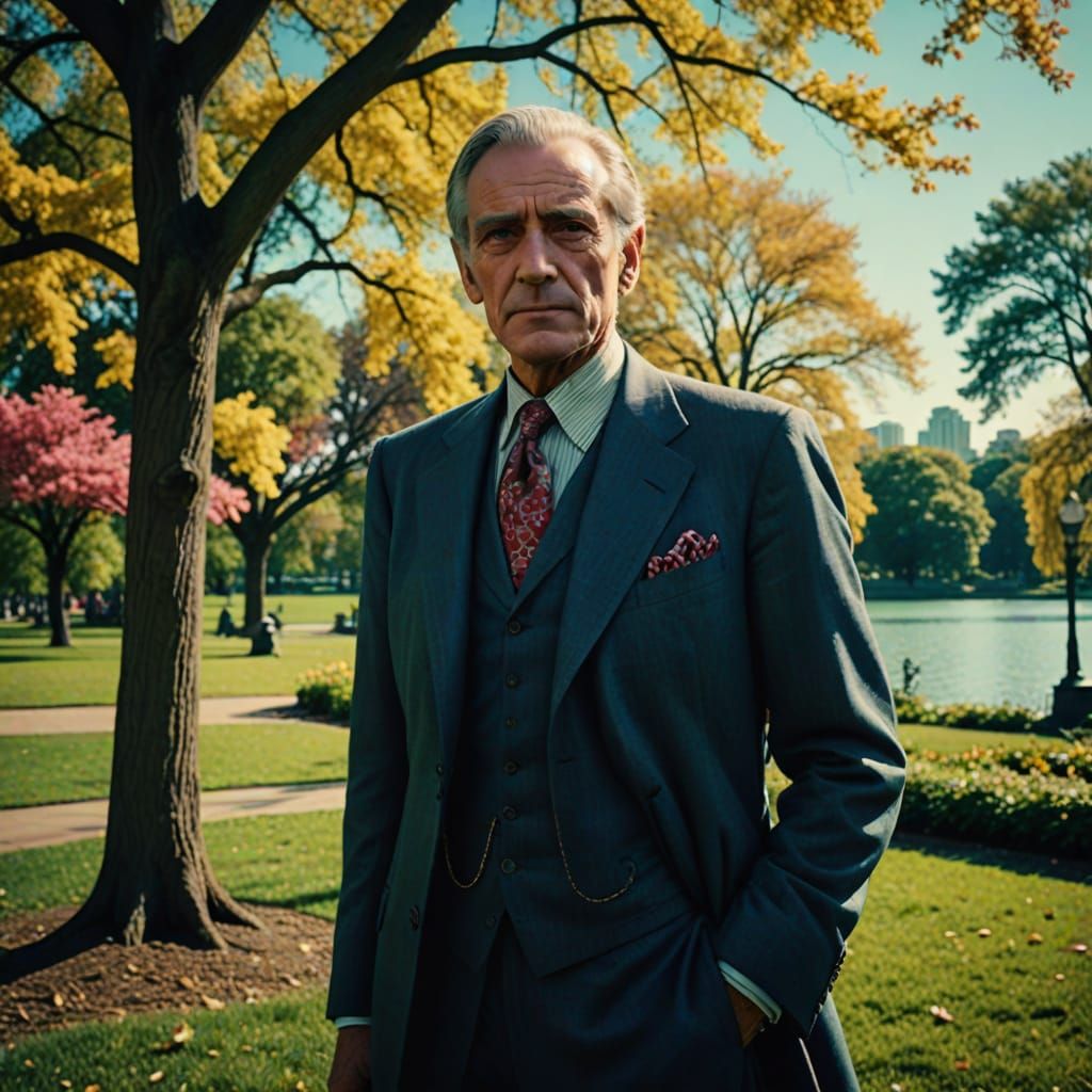 Elegant Politician in a Vibrant Park Setting
