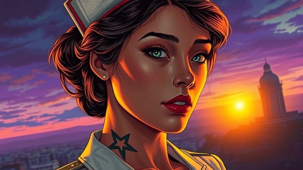 Retro Cyber War Nurse in Golden Hour