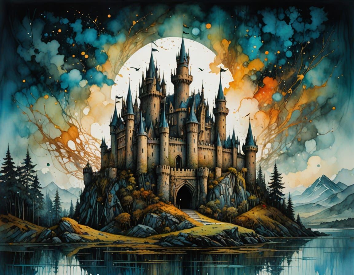 Charming English Castle Amidst a Serene Countryside Landscap...