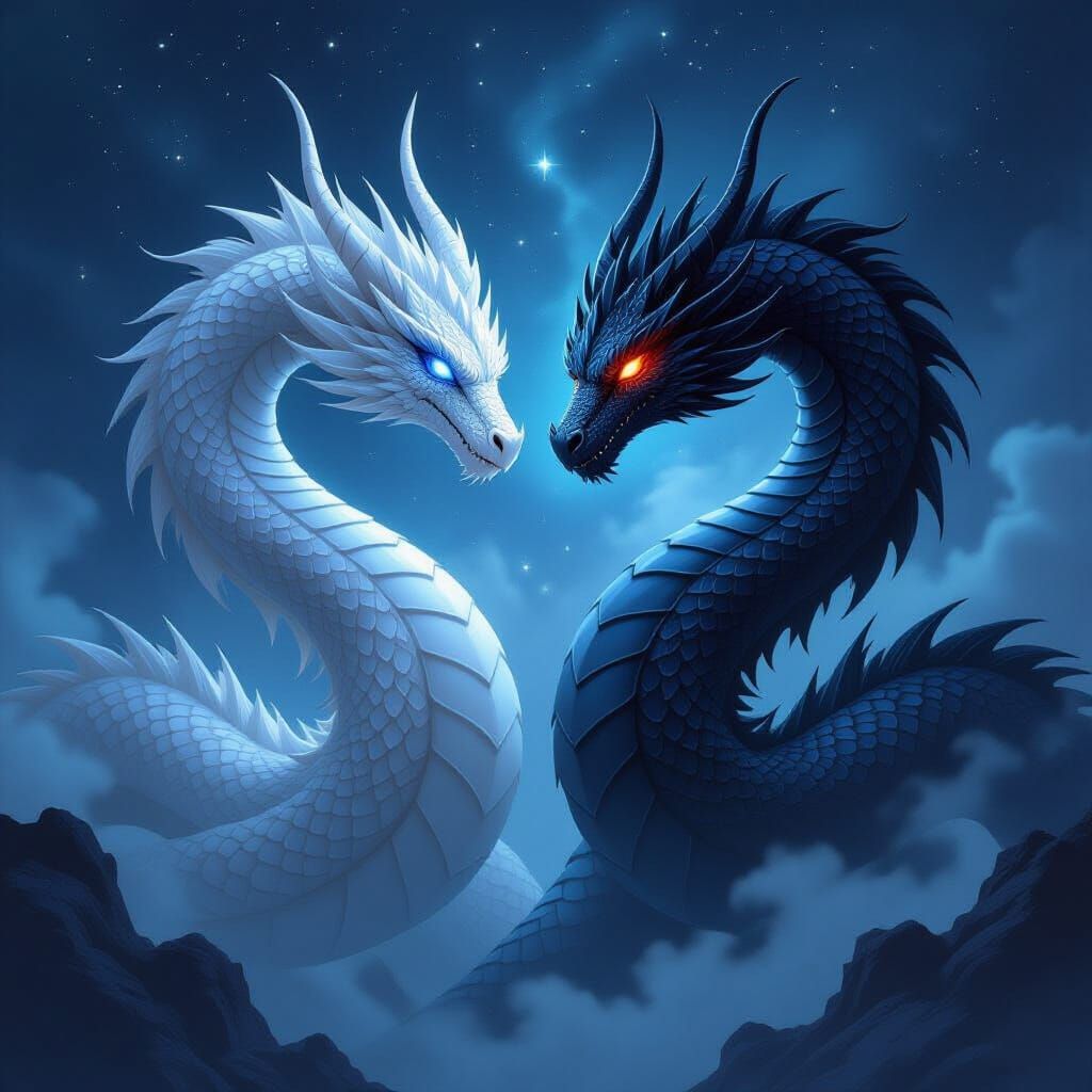 Gemini Dragon with Twin Heads in Epic Concept Art Style