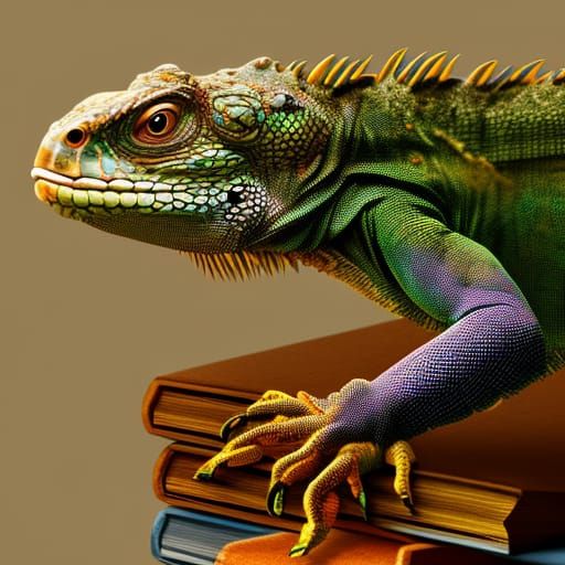 Iguana on Book: Detailed Fantasy Concept Art